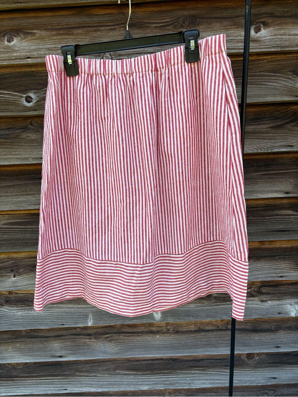 J. Crew Factory Red and White Striped Midi Skirt